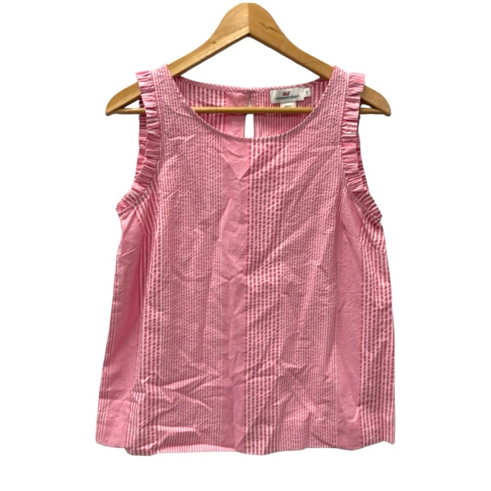 Vineyard Vines Women Pink seersucker Sleeveless Blouse Sz 2